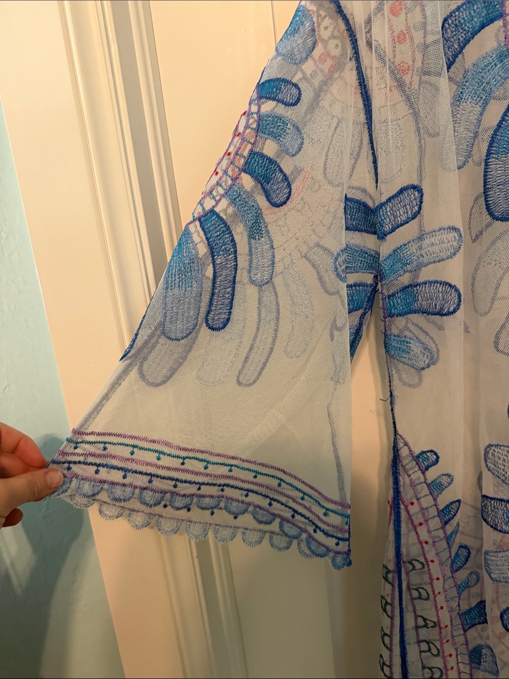 Rachel Zoe Blue Embroidered Sheer Dress Cover-Up - Picture 7 of 9